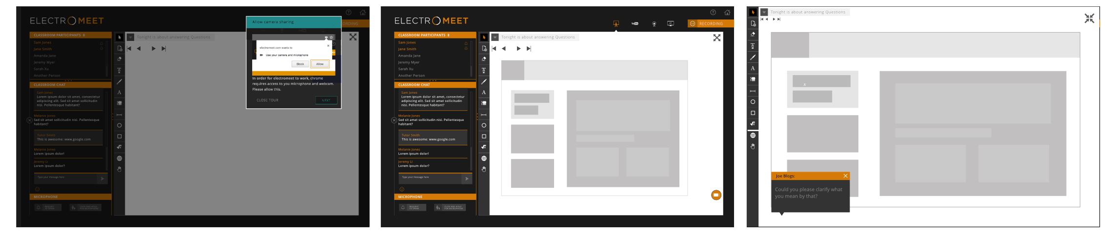 Improved UI design by Charlotte Clark for Electromeet