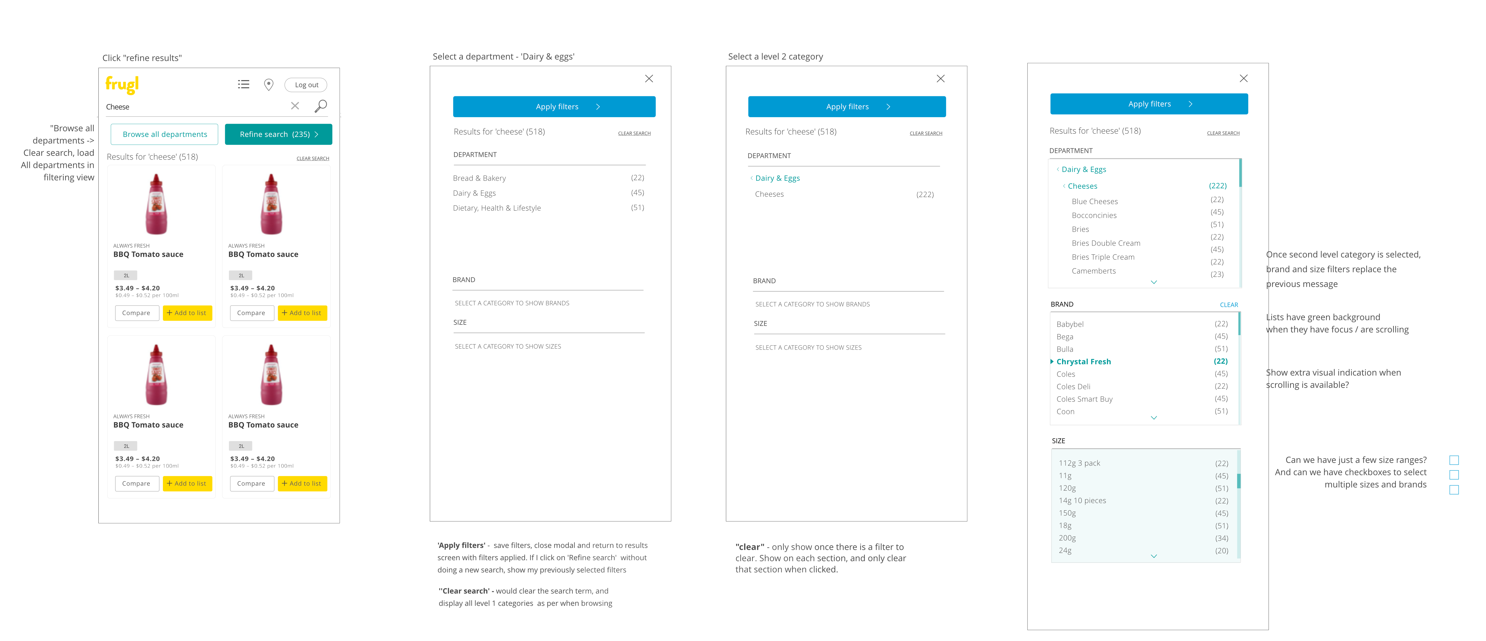 Filtering UI design by Charlotte Clark for frugl