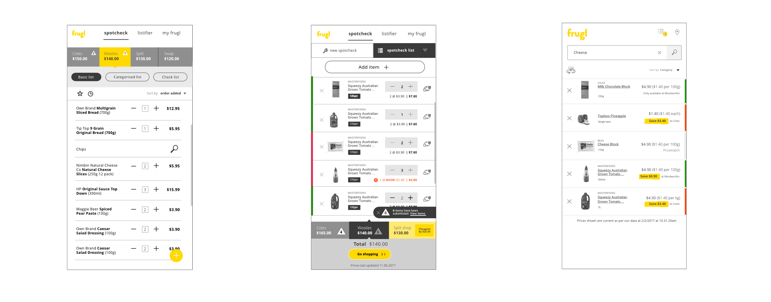 UI concepts by Charlotte Clark for frugl