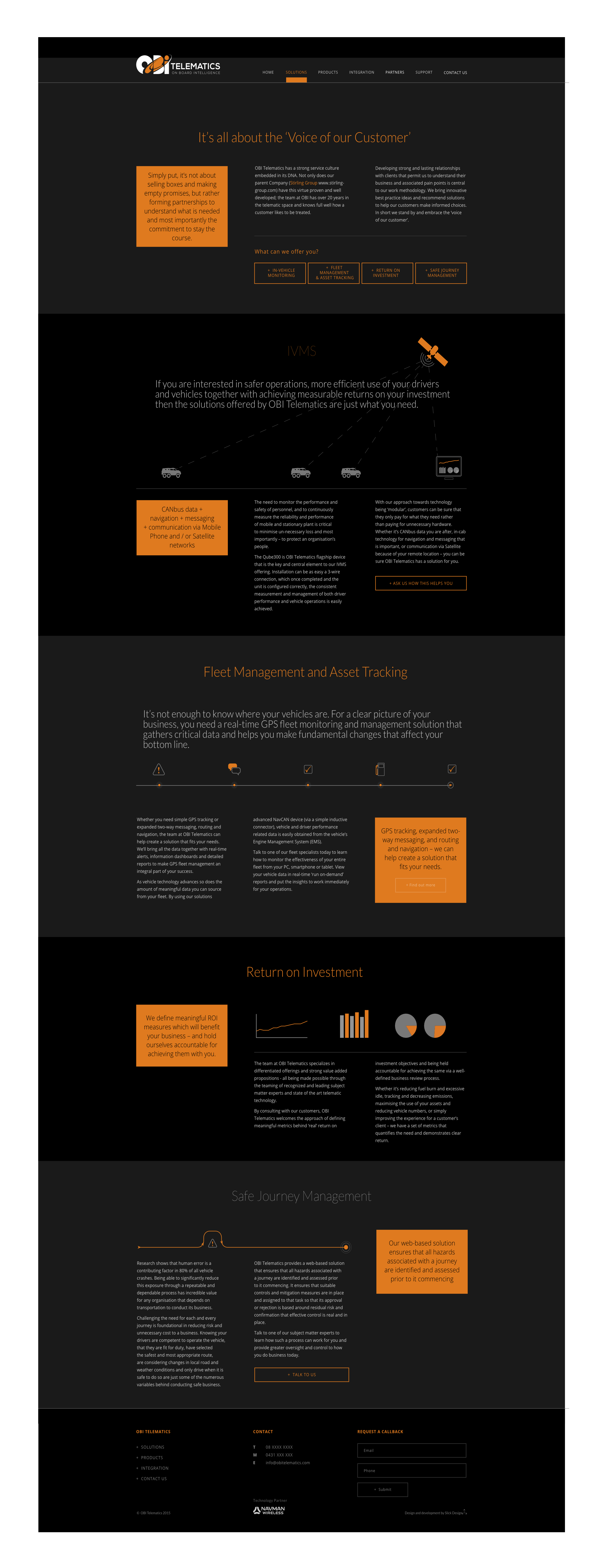 Internal page design for OBI Telematics by Charlotte Clark